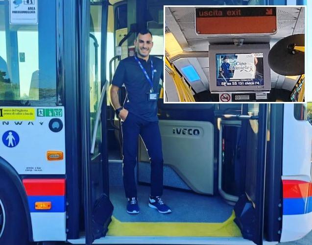 Sassari, sugli autobus Atp una foto in ricordo di Daniele Giglio