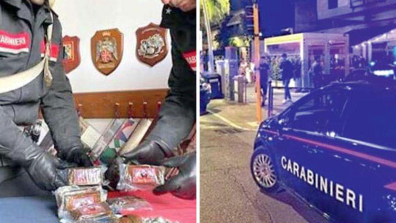 Carabinieri in zona movida a Marina e la droga che fu sequestrata nell’inchiesta (circa 5 chili di hashish)