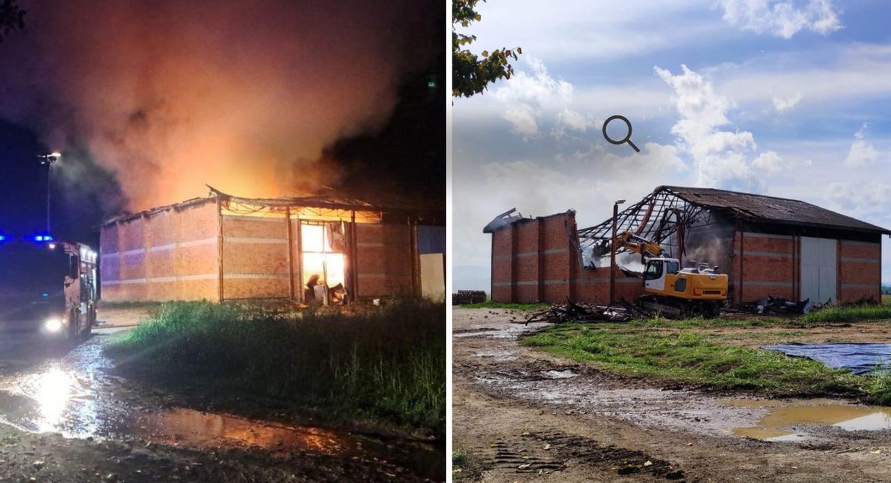 Fiamme nel magazzino agricolo a Montale: vigili del fuoco ancora al lavoro