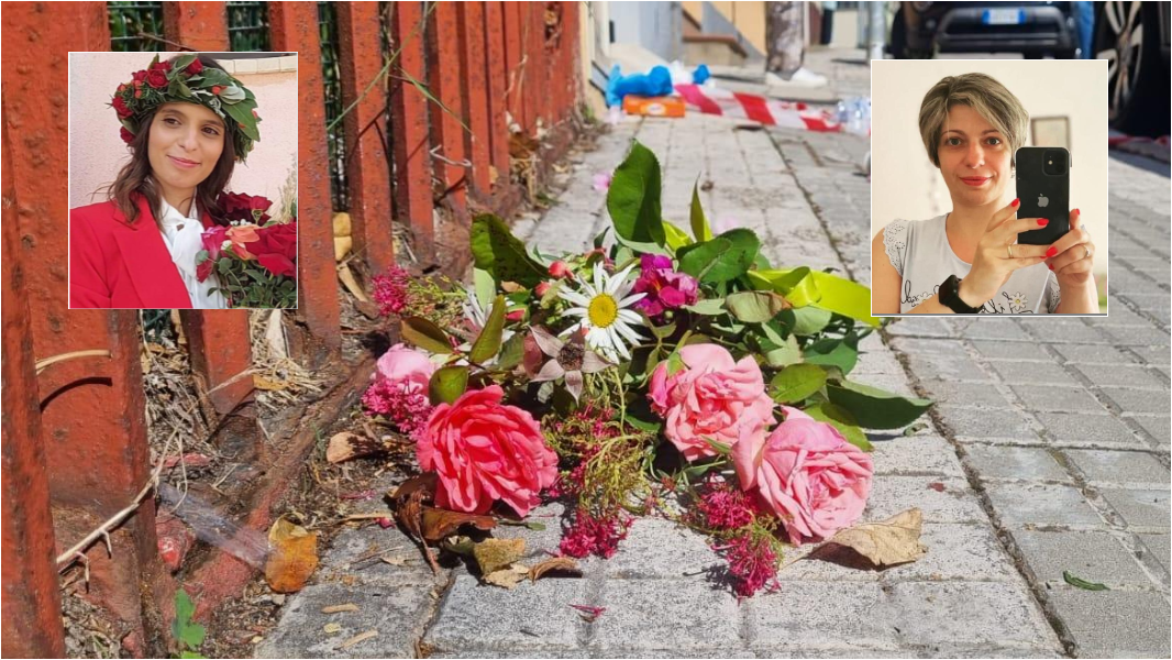 Martina Gleboni e Giusi Massetti, sullo sfondo i fiori davanti alla casa di via Ichnusa 
