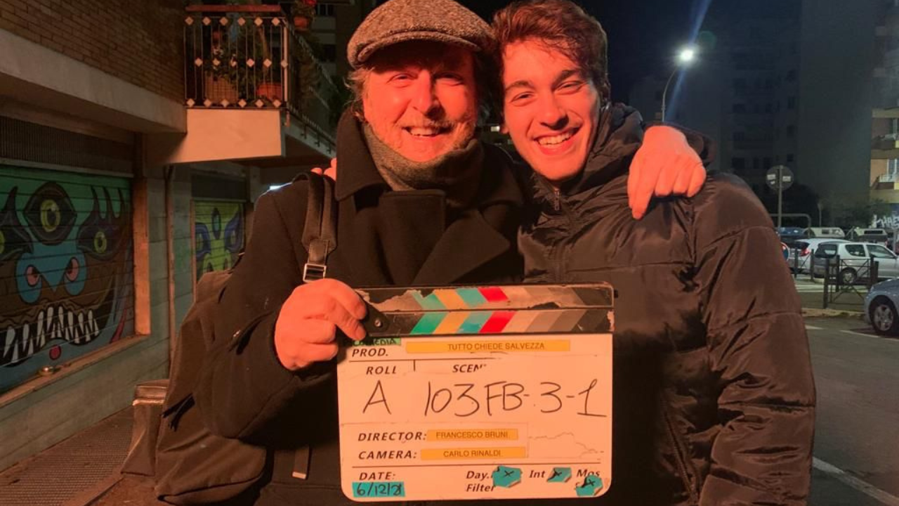 Francesco Bruni con Federico Cesari durante un ciak