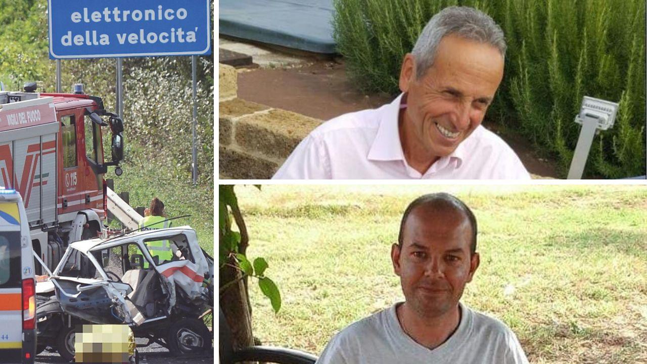 
	A sinistra l'auto dopo l'incidente: a destra Giovanni e sotto Sandro Banchellini

