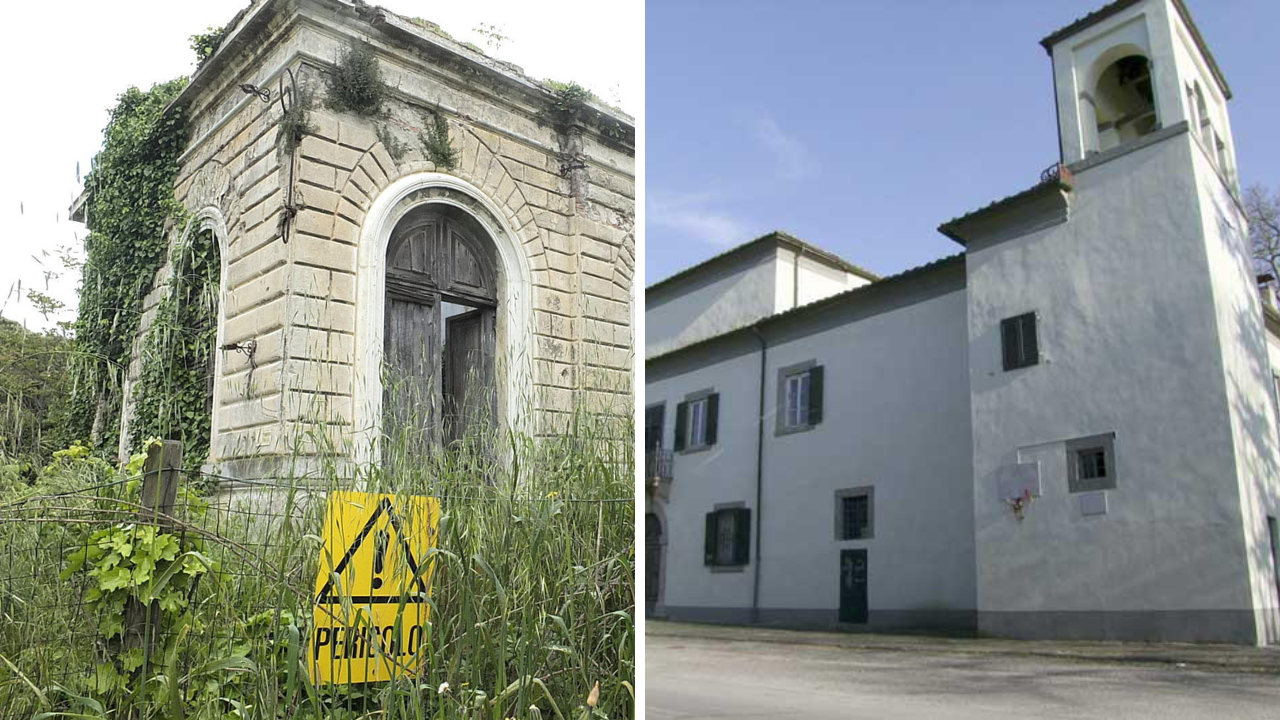 Nella foto a sinistra la Stazione Marconi ed a destra la Villa Medicea