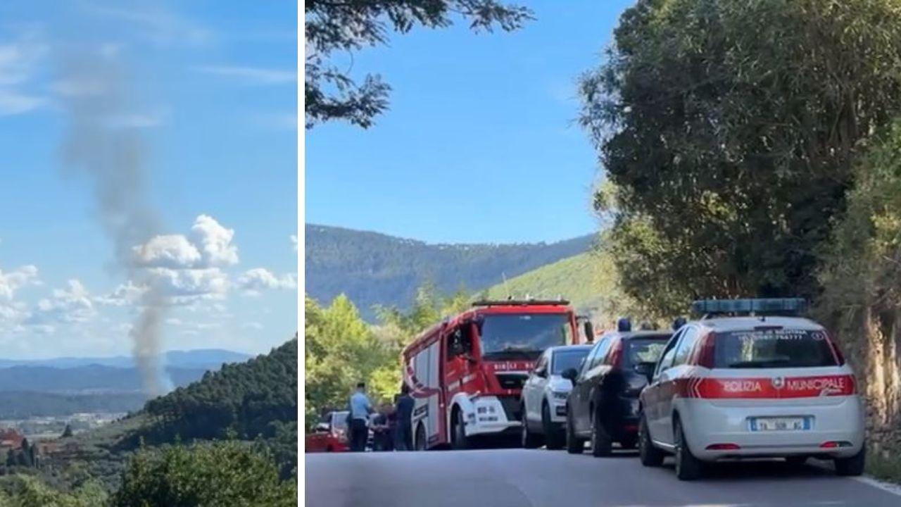 L'incendio e le forze dell'ordine su posto (Foto: Dario Fedi)