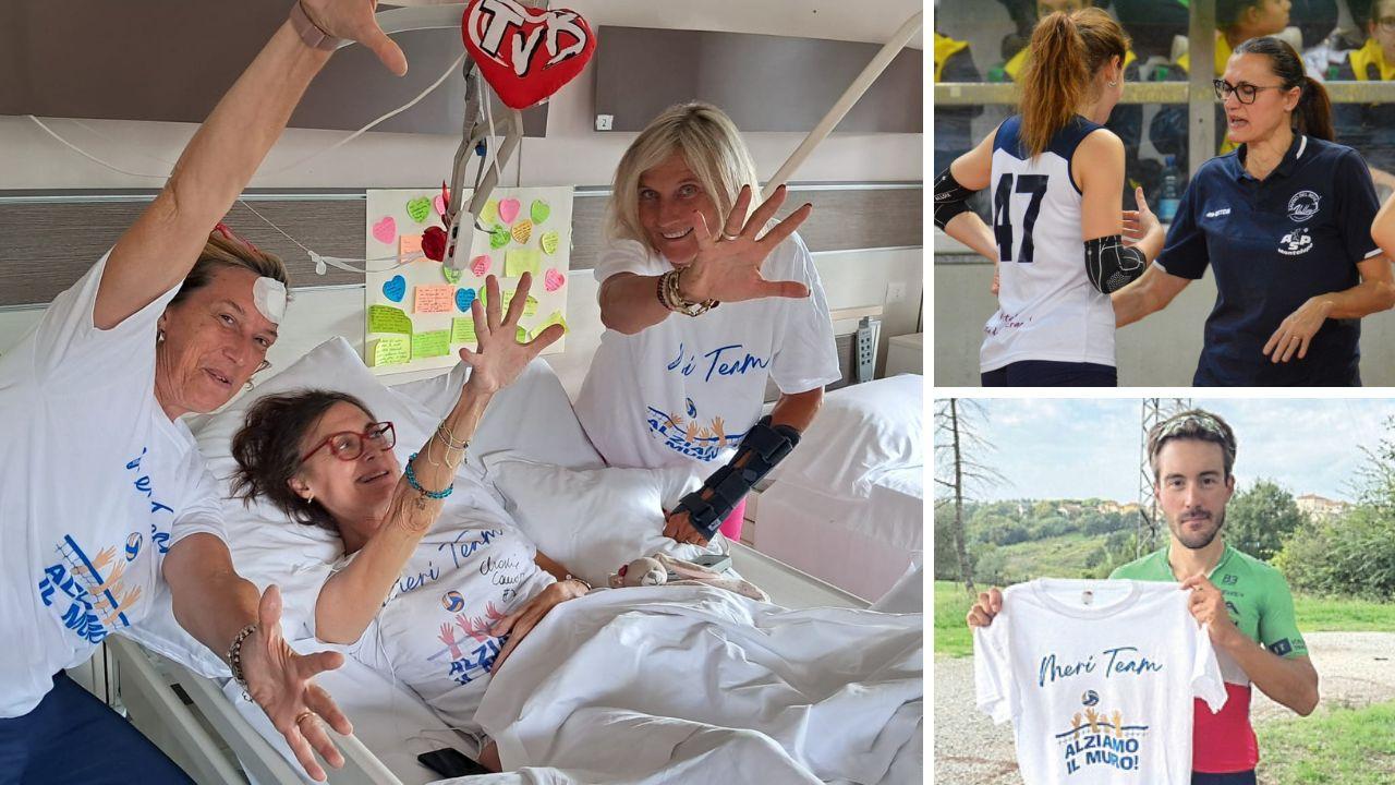 Meri Malucchi con le ex pallavoliste Lucia Bini e Cristiana Bellagambi. A dx Malucchi durante un allenamento a Alberto Bettiol campione di ciclismo, con la maglia del Meri Team