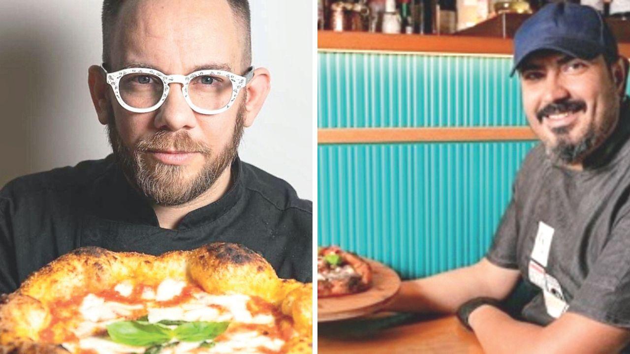 A sinistra Gabriele Dani della Bottega Dani insignito con tre spicchi nella guida delle migliori pizzerie d’Italia, a destra Vincenzo Chiantese di Atipiko che ha ottenuto due spicchi dal Gambero Rosso
