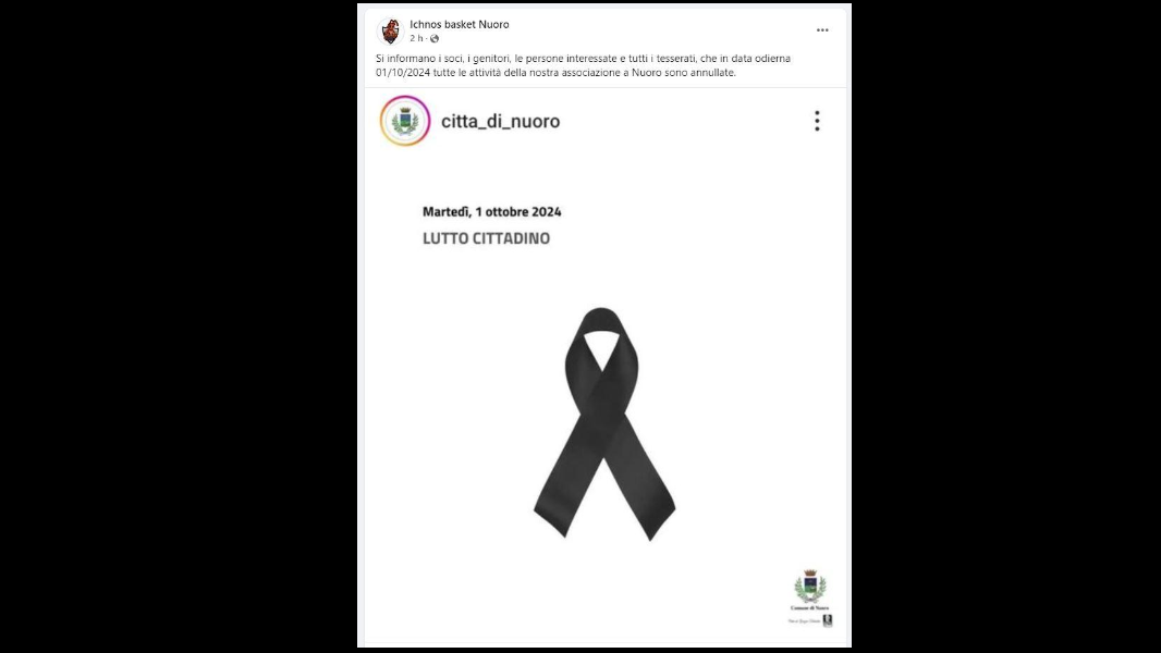 Lutto cittadino a Nuoro, annullati tutti gli allenamenti della squadra di pallacanestro