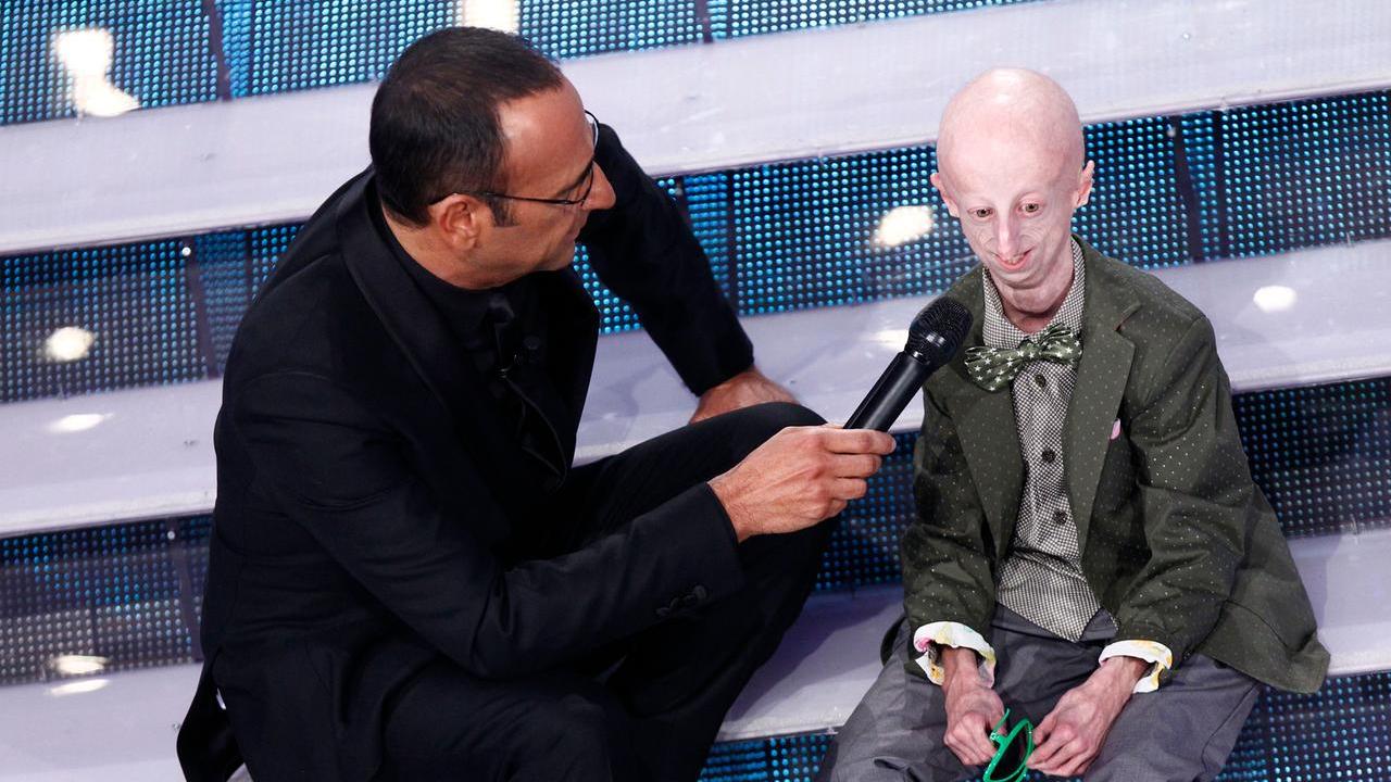 Sammy Basso con Carlo Conti a Sanremo nel 2015