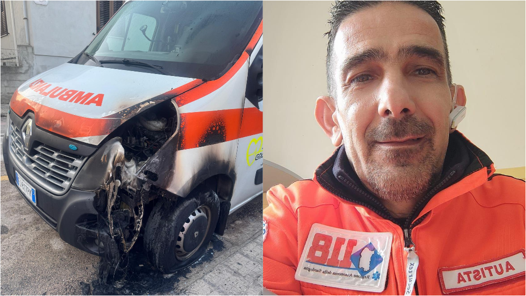
	L'ambulanza bruciata&nbsp;e il presidente di Sassari Emergenza Claudio Cabizzosu&nbsp;

