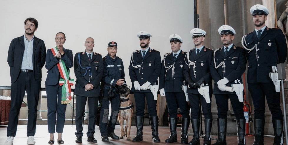Nella foto un momento della cerimonia della Festa per i 170 anni della Polizia Municipale