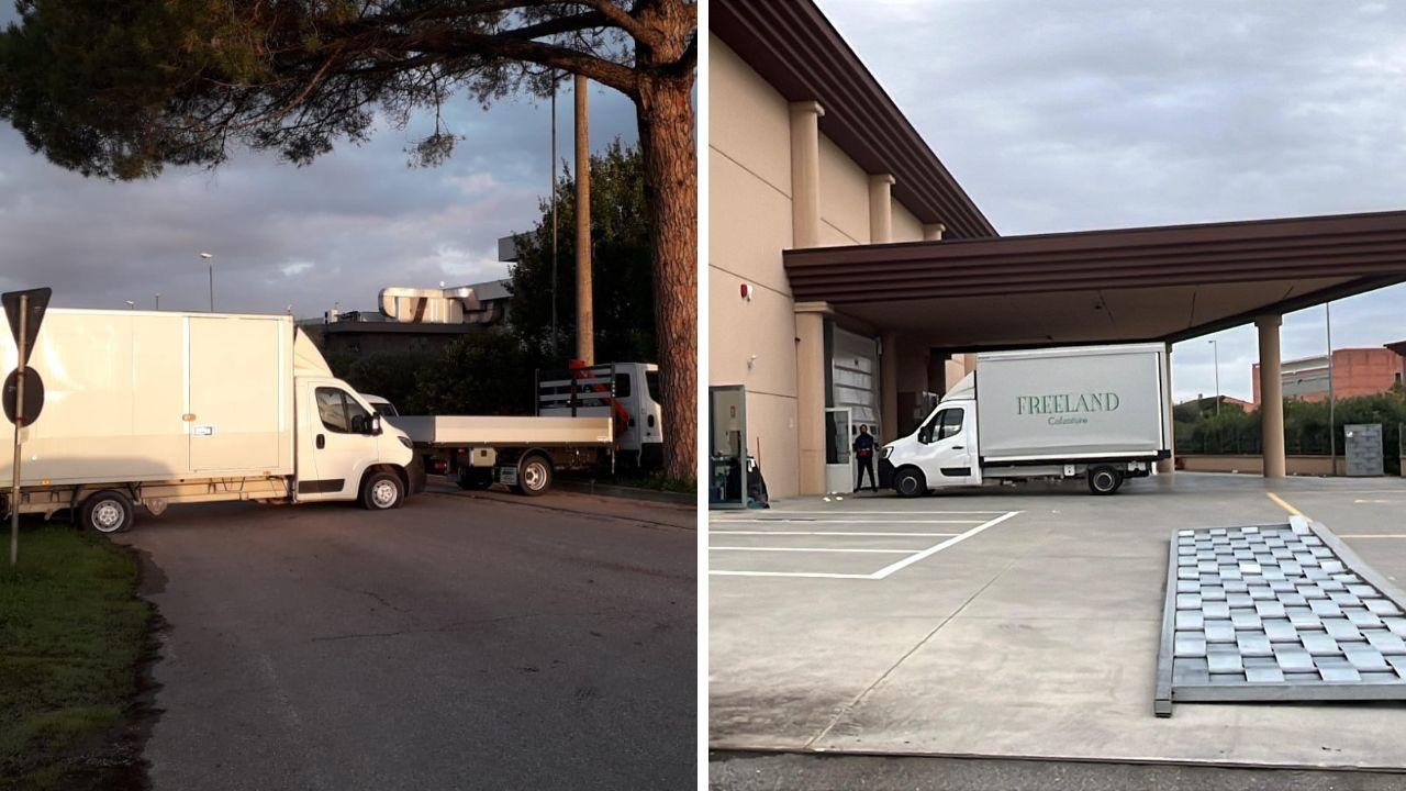 I furgoni e l'azienda colpita