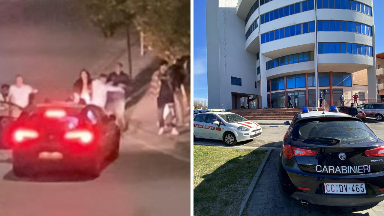 Una foto della scorsa notte (dalla pagina Facebook di Insieme cambiamo Ponsacco). A destra, le forze dell’ordine davanti al palazzo