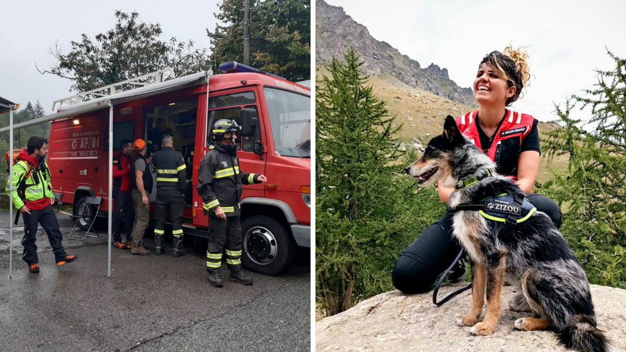 Le operazioni di ricerca dei vigili del fuoco, e il cane Zizou che oggi sarà impiegato nelle ricerche