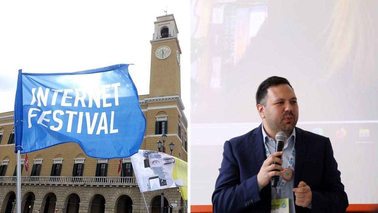 
	Luca Cantone e una bandiera dell'Internet Festival (foto Muzzi/Teta)

