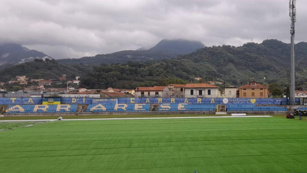 
	I lavori allo stadio dei Marmi di Carrara nei giorni scorsi

