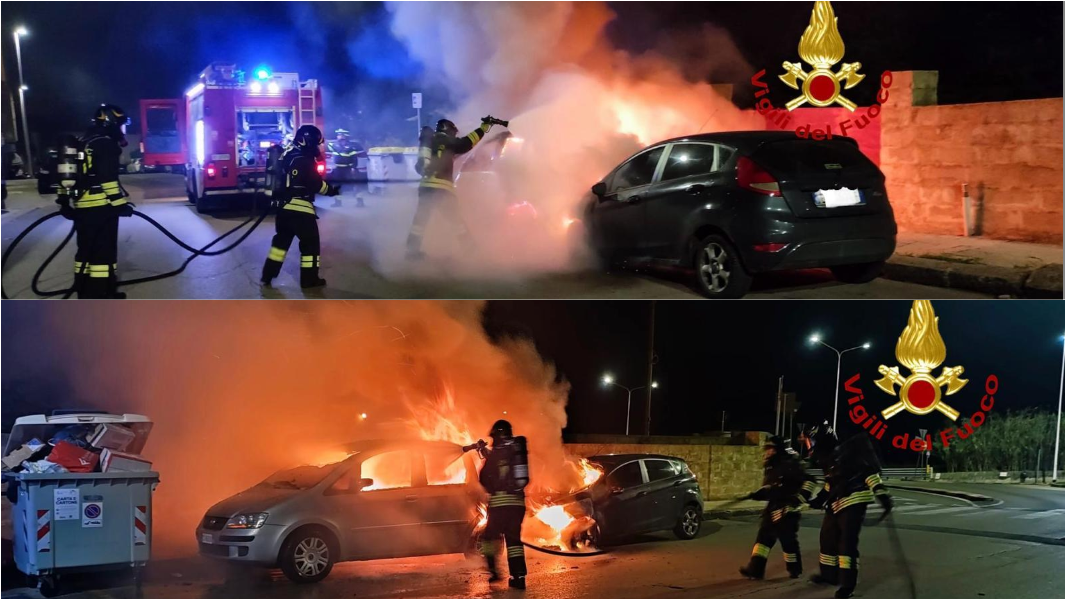 Notte di fuoco a Sassari, in fiamme tre auto a due ore di distanza