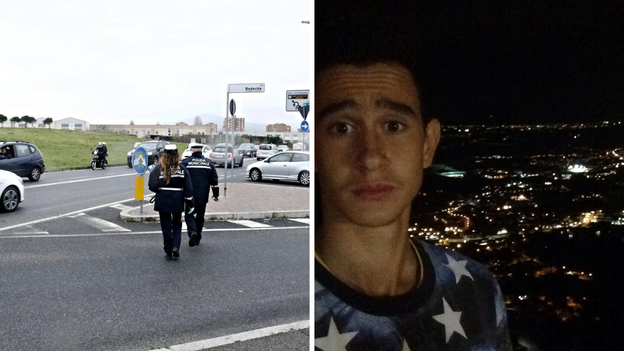 La polizia municipale sul luogo dello schianto e Jacopo Pieri