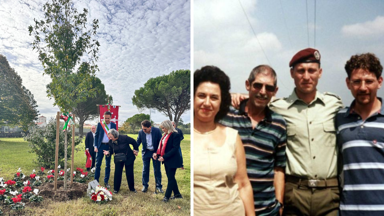 Un momento della cerimonia e la famiglia Scieri