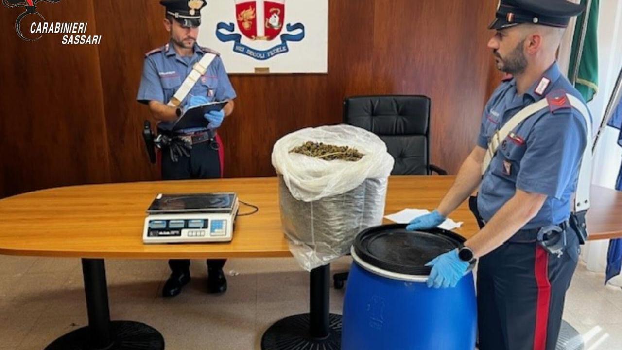 Sassari, un bidone con 5 chili di marijuana accanto al letto: arrestato
