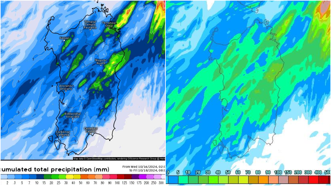 Nuova perturbazione in arrivo sulla Sardegna: la mappa animata delle piogge previste il 17 ottobre