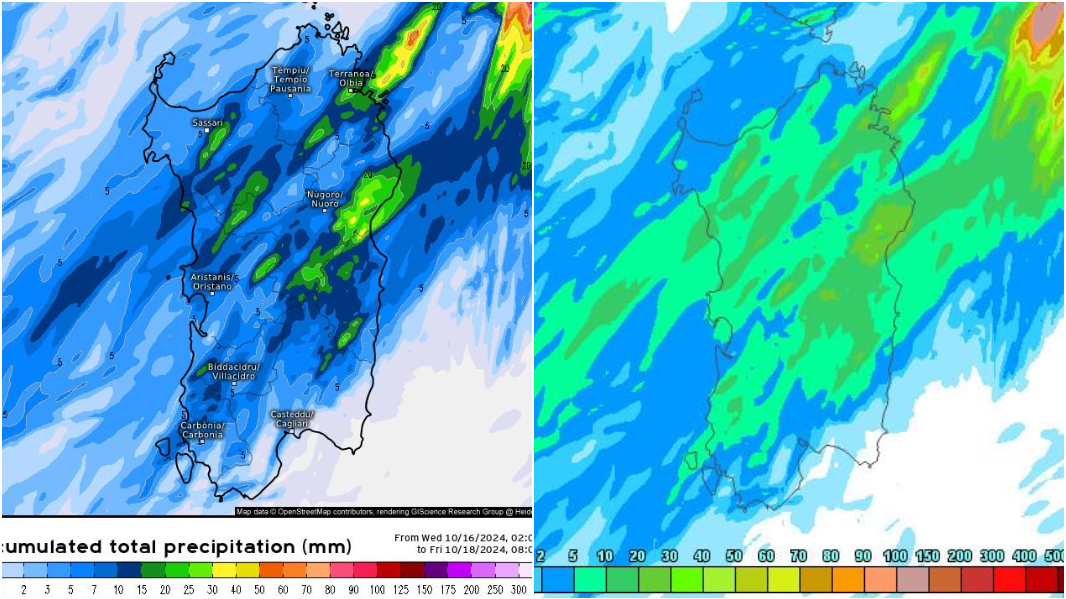 Nuova perturbazione in arrivo sulla Sardegna: la mappa animata delle piogge previste il 17 ottobre