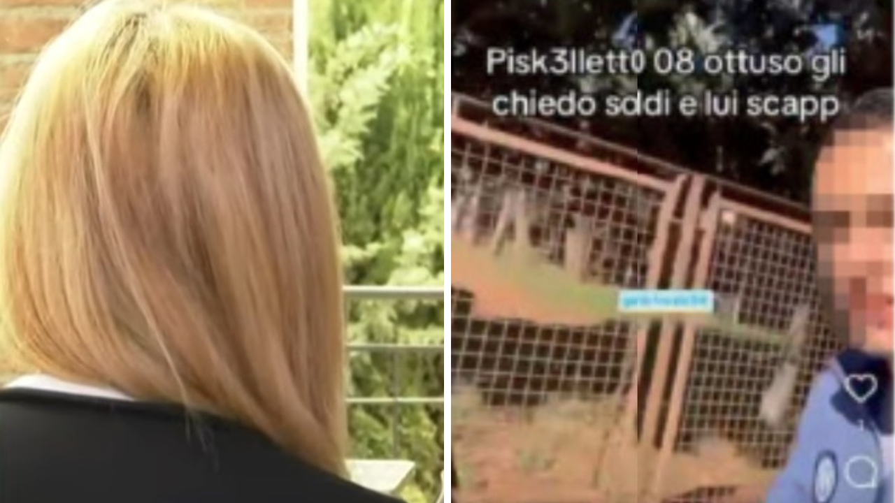 Alessandra, di spalle, ospite al programma “Storie italiane" e il ventunenne che ha offeso e minacciato il sedicenne disabile