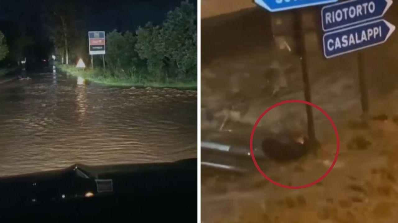 Via Vecchia Aurelia tra San Vincenzo a Venturina allagata e l'uomo che si è salvato aggrappandosi a un palo