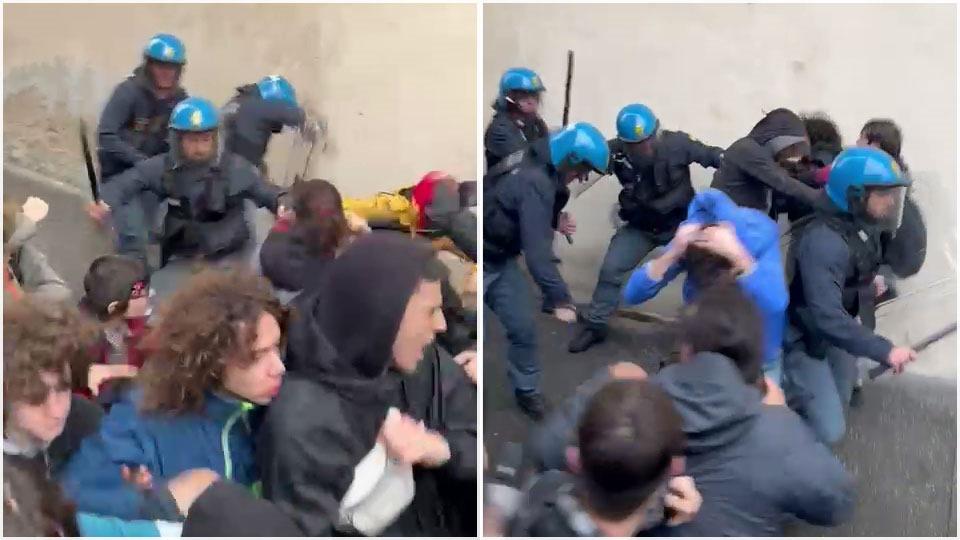 
	Due momenti delle manganellate agli studenti a Pisa

