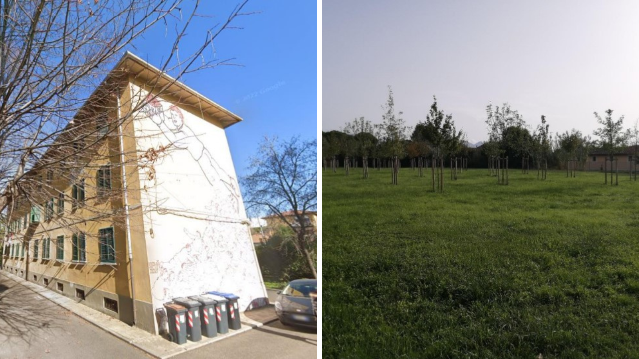 L’attuale palazzo a Sant’Ermete destinato alla demolizione e a destra l’area in via di Putignato dove è prevista la nuova struttura