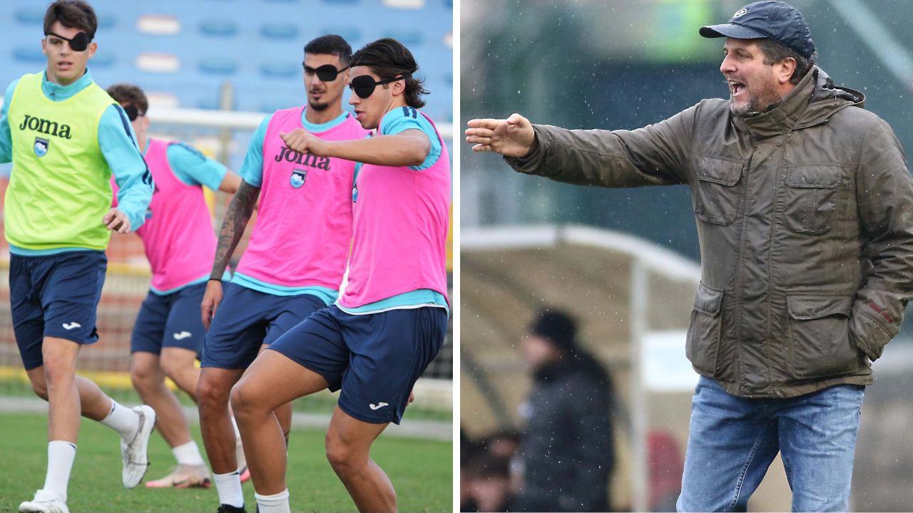 
	L'allenamento (foto dalla pagina Facebook del club) e Silvio Baldini

