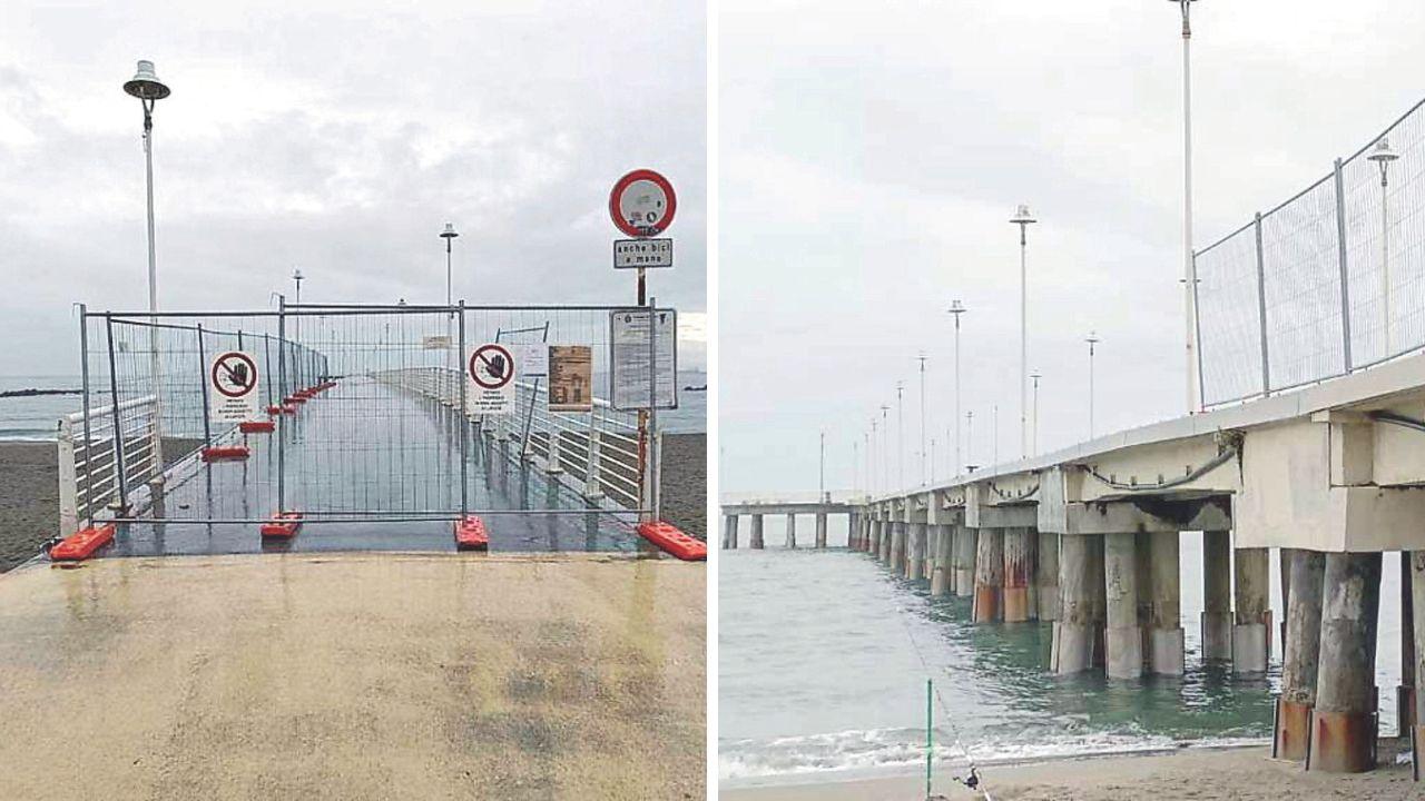 Il pontile chiuso per i lavori (foto Cuffaro), Rimosse le ringhiere che verranno ristrutturate o cambiate
