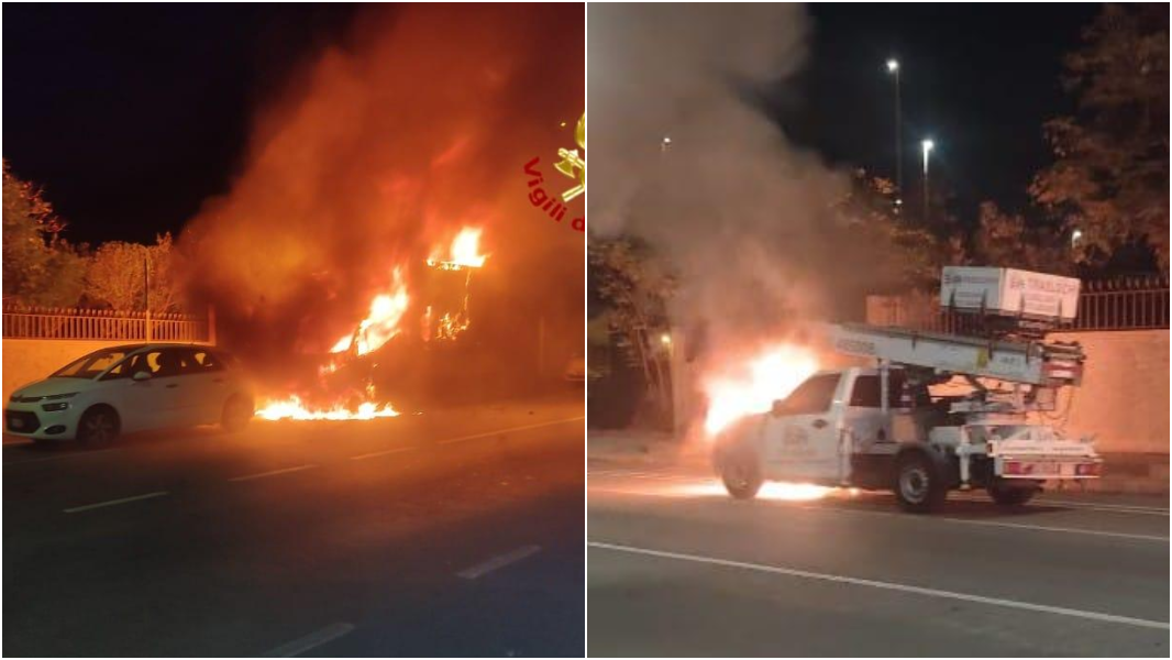 Due mezzi di una ditta di traslochi bruciano nella notte