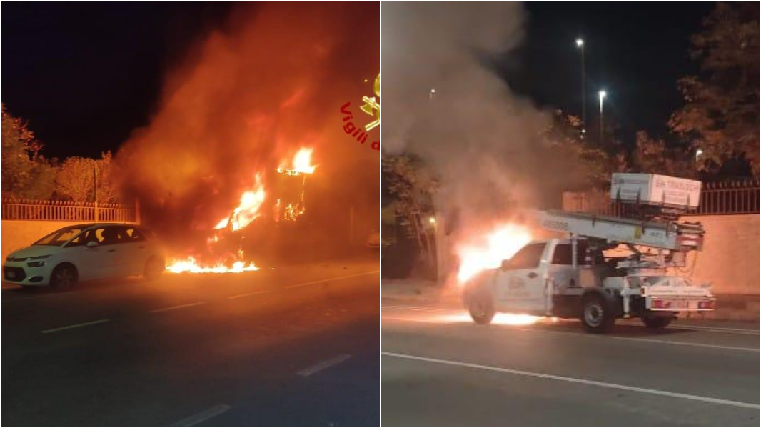 Due mezzi di una ditta di traslochi bruciano nella notte