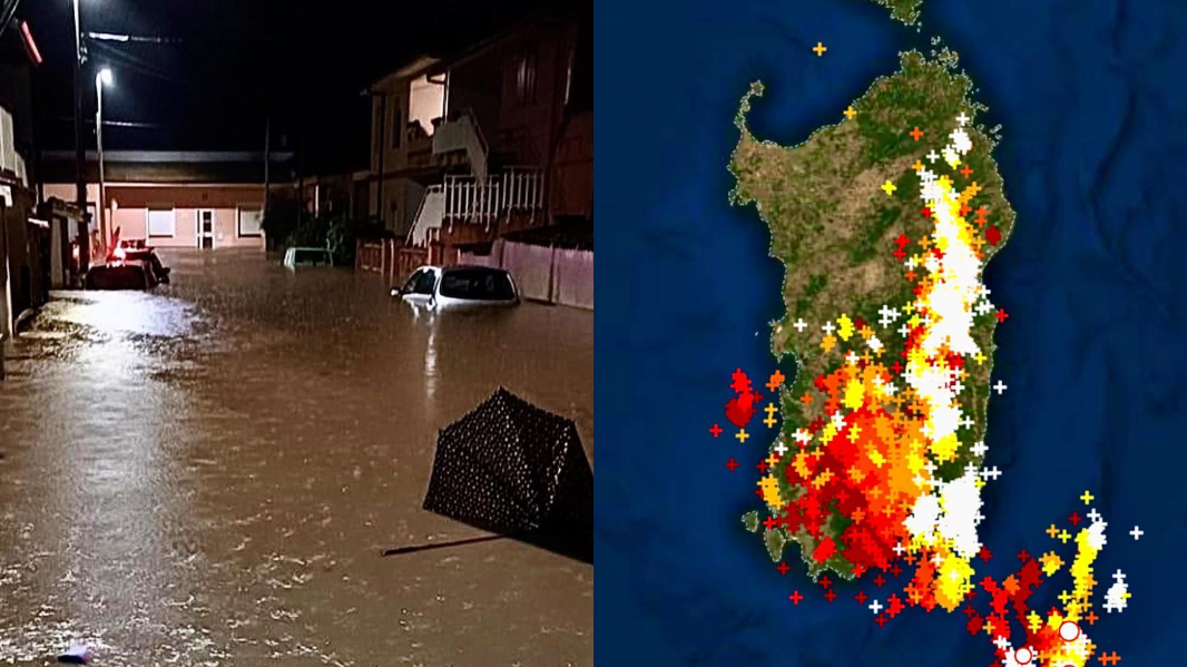 Nubifragi nel Sud Sardegna, fiumi esondati e strade allagate
