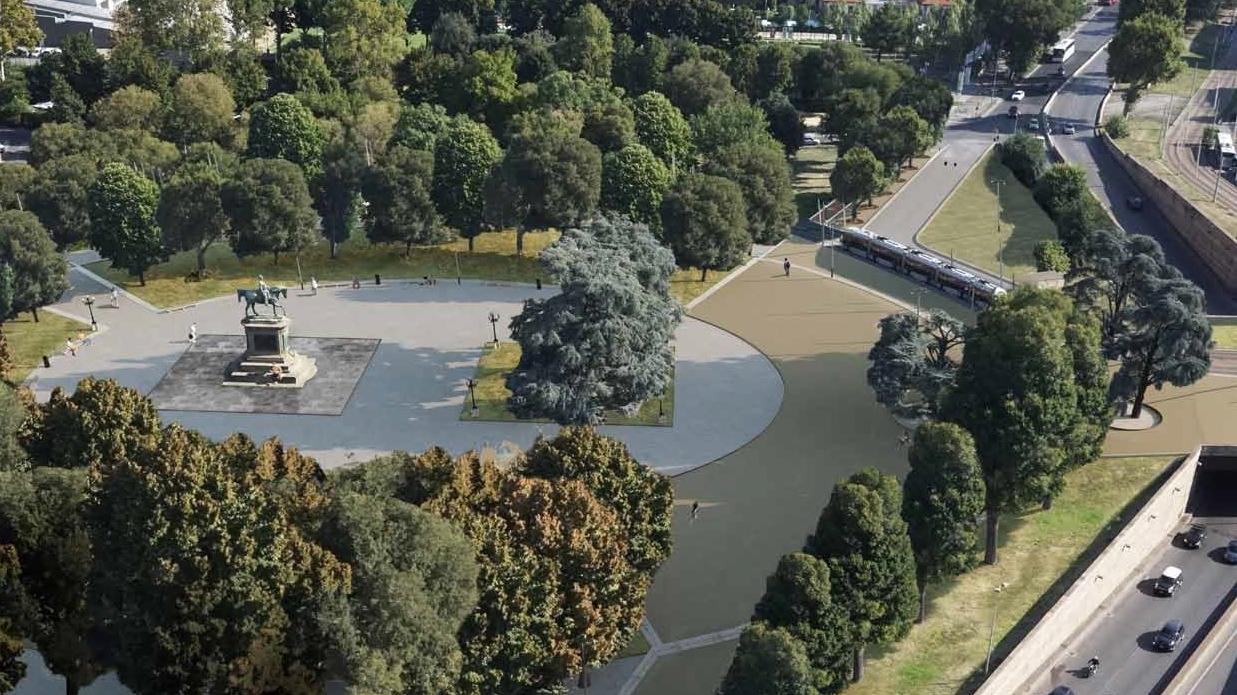 Un ovale, più alberi, siepi e via i parcheggi: ecco come sarà piazza Vittorio Veneto. Foto: prima e dopo