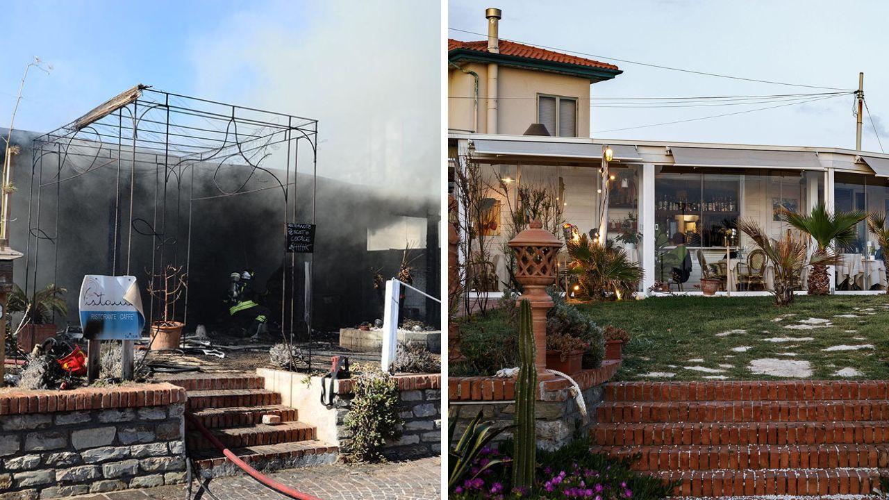 
	Il ristorante dopo l'incendio e oggi

