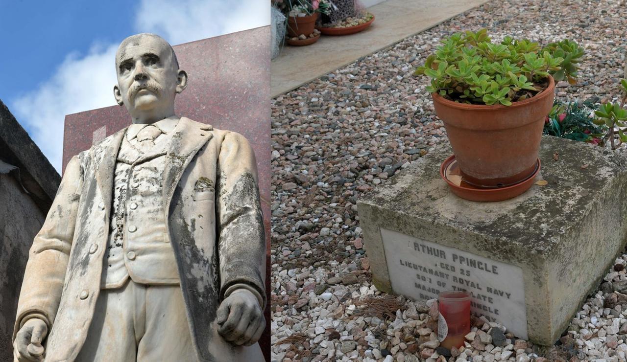 
	La tomba di Nicol&ograve; Barca e una delle lapidi dei marinai inglesi (foto di Vanna Sanna)

