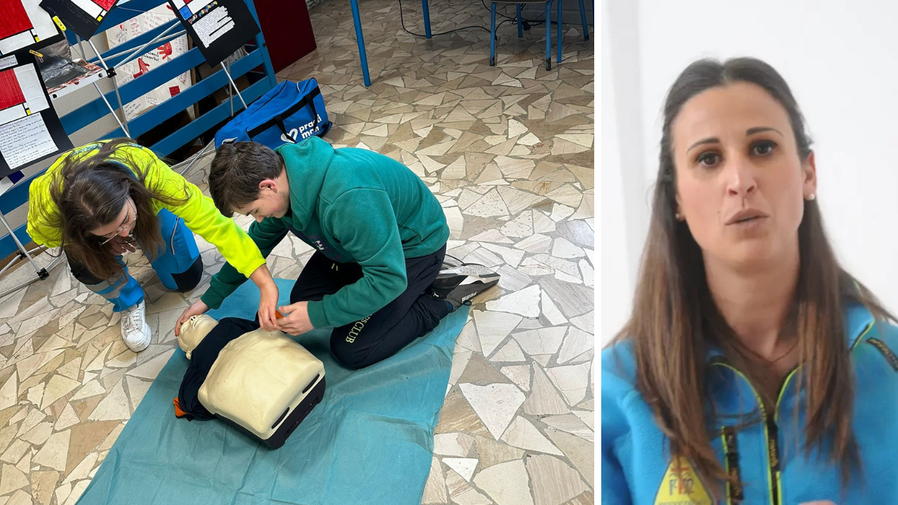 Uno studente e una volontaria della Misericordia impegnati nel progetto Asso e Benedetta Ferreri