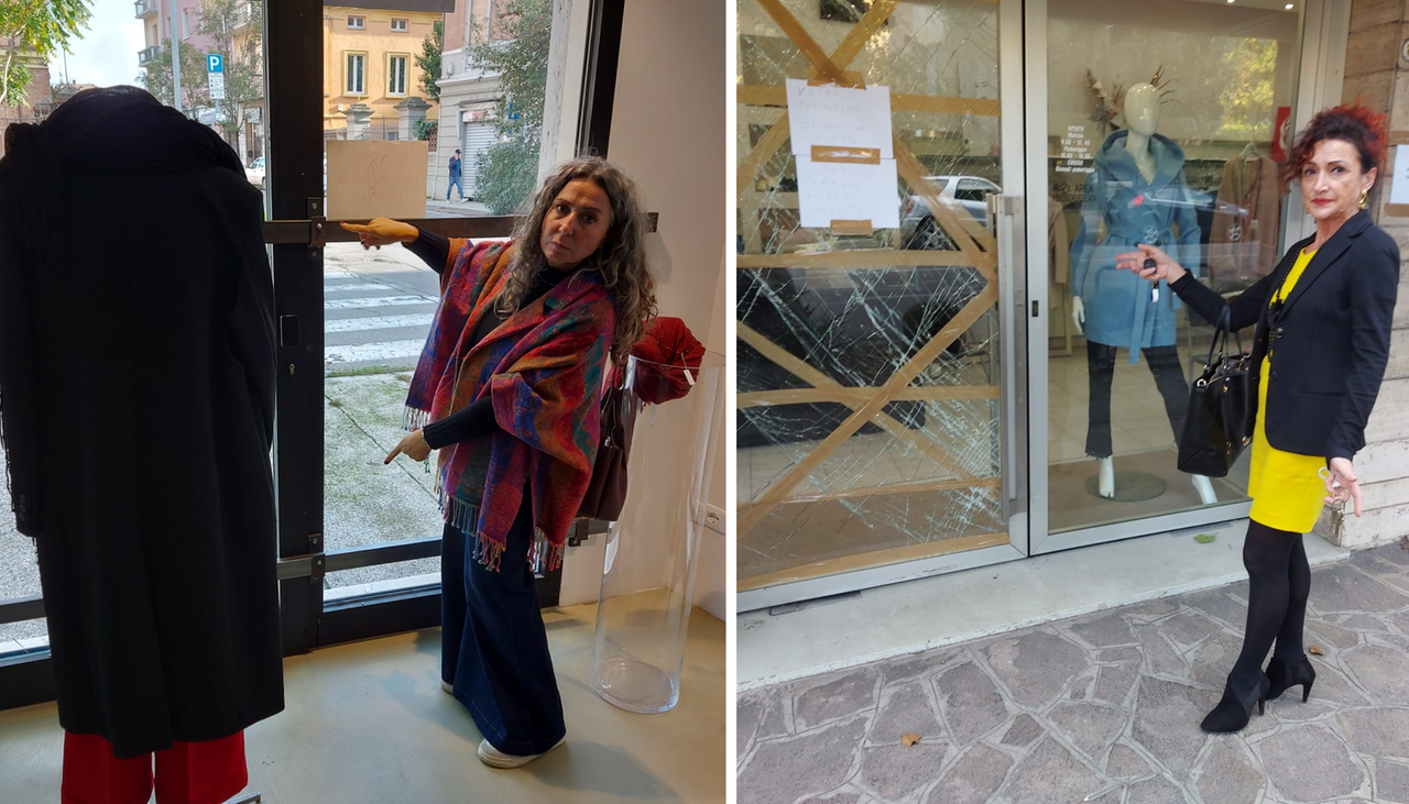 
	Le titolari dei negozi "Antiba" e "Moreali 190" mostrano i danni alle loro vetrine


