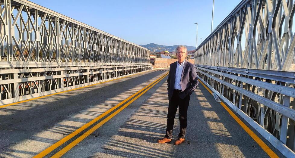 
	Francesco Pistone&nbsp;sul nuovo ponte Bailey (foto Silvi)

