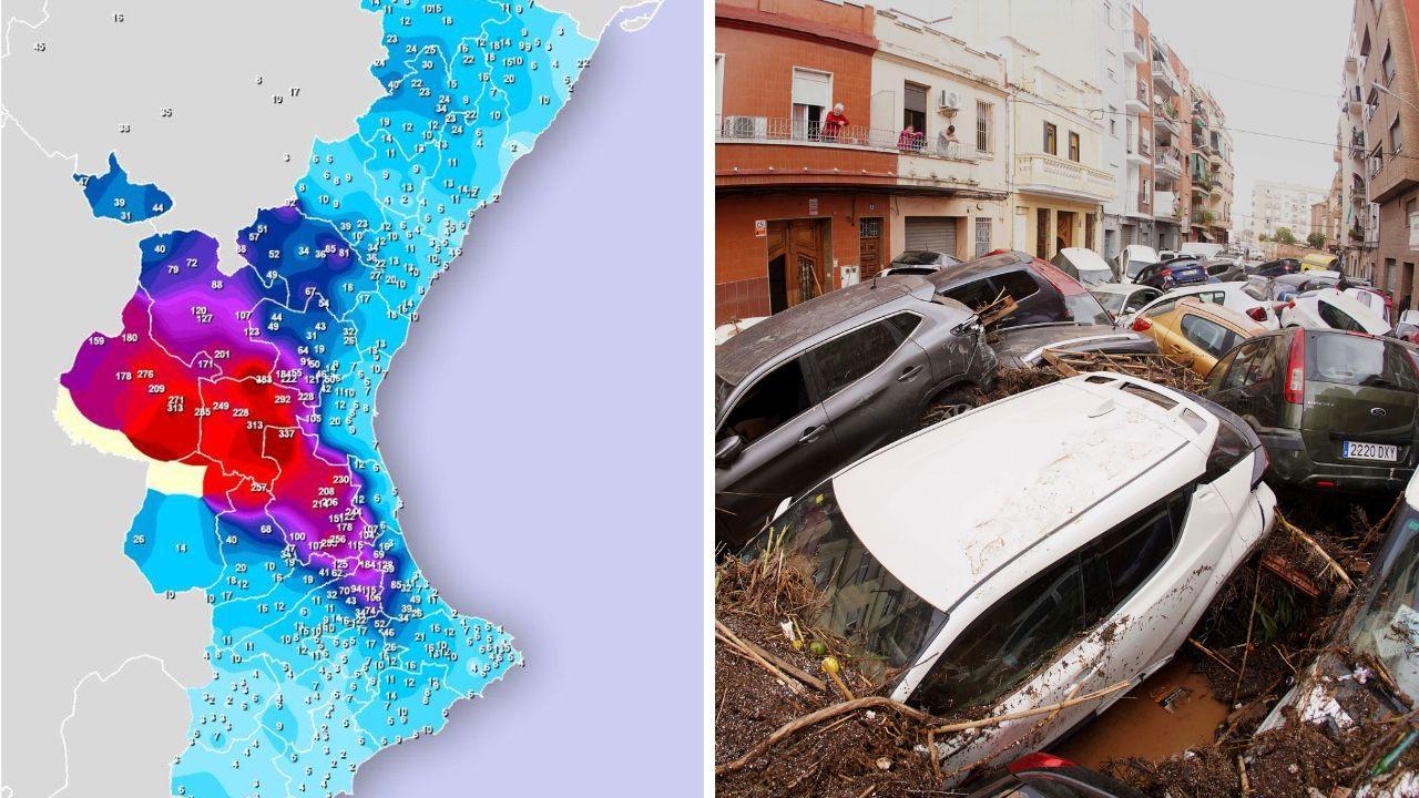 
	A sinistra le piogge cadute in Spagna; a destra la distruzione

