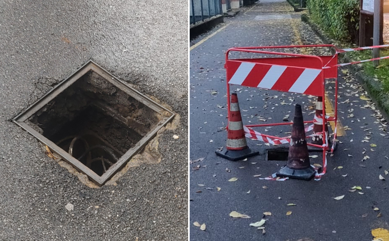 
	Il tombino aperto prima e dopo l'incidente

