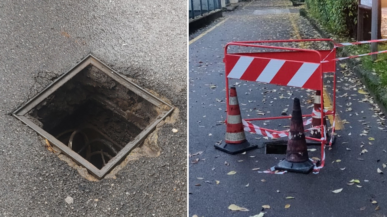 Il tombino aperto prima e dopo l'incidente