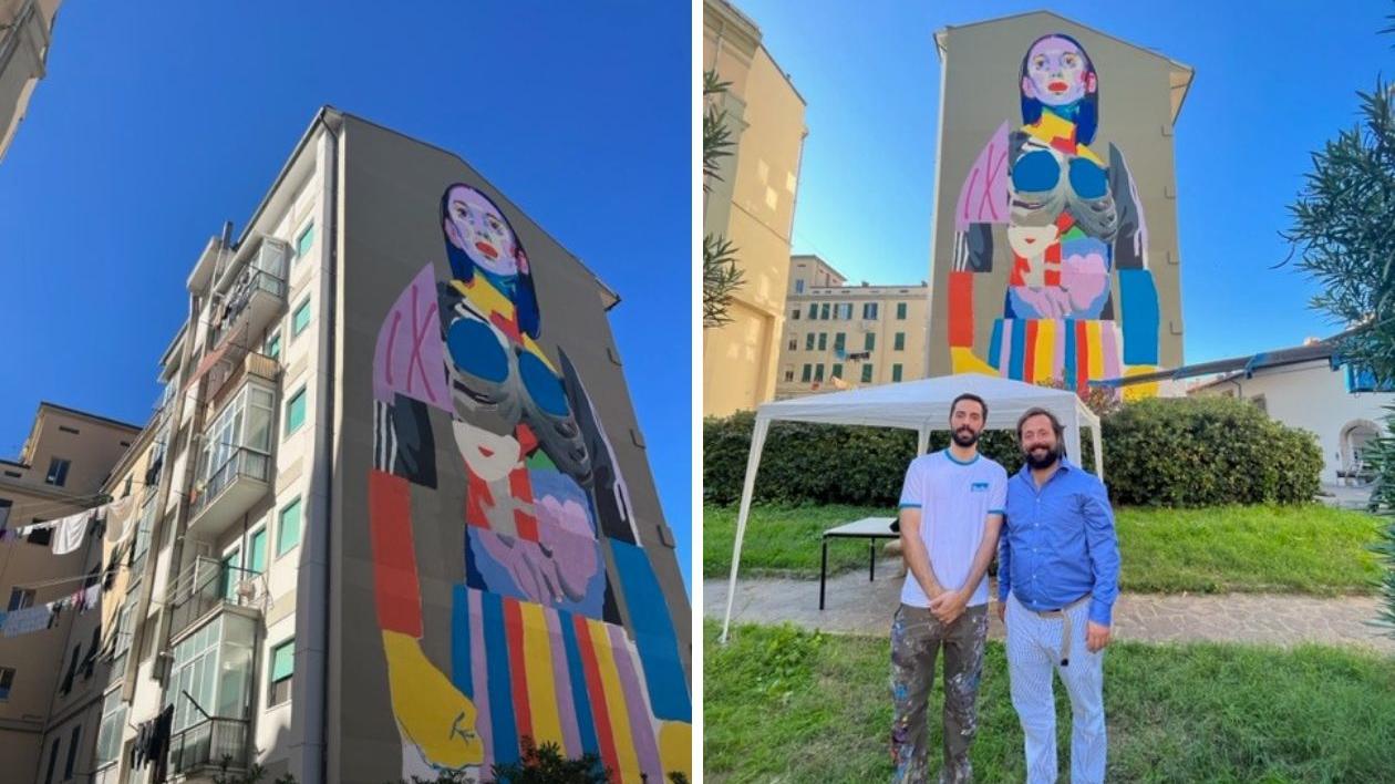 Dalla California a Livorno, su un palazzo della Venezia spunta la maxi donna-collage di Aryz