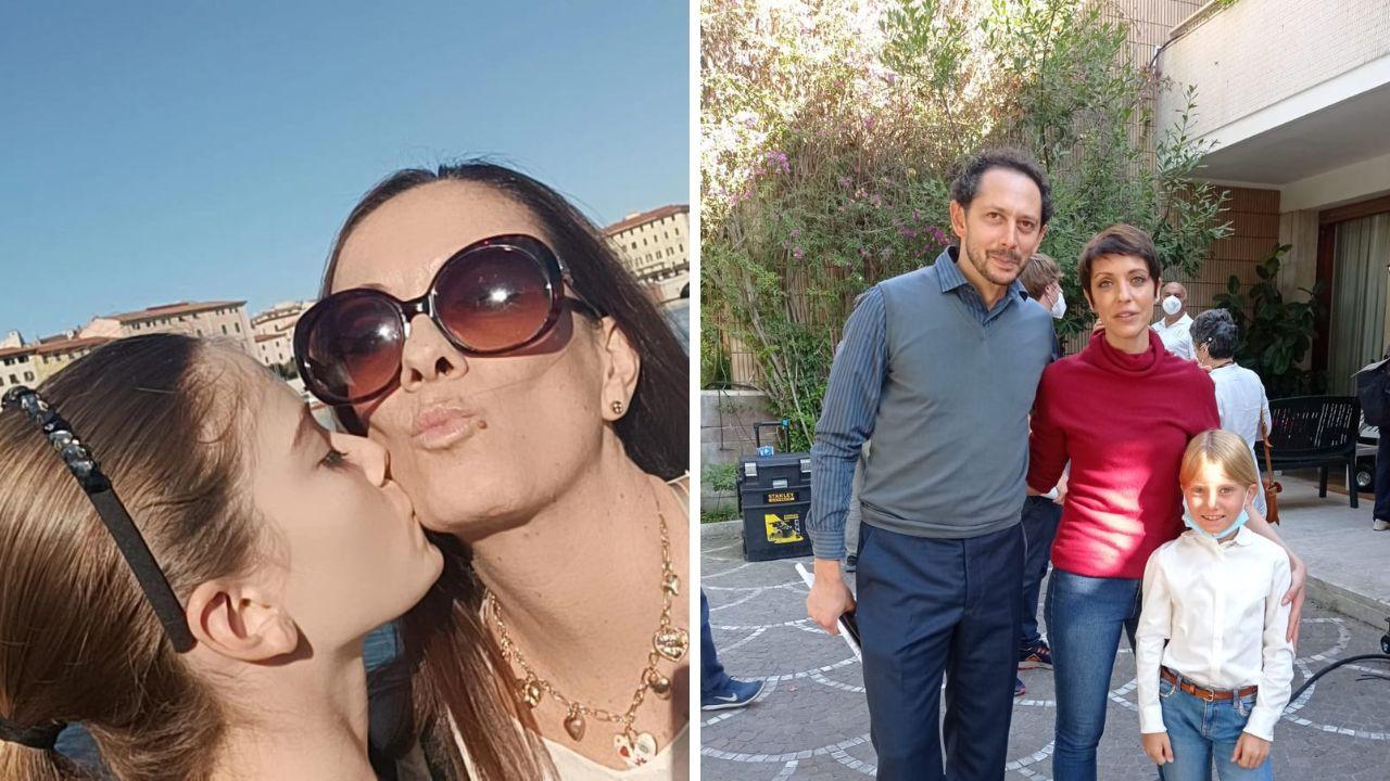 Emma con la mamma a Livorno e a destra con gli attori della serie tv