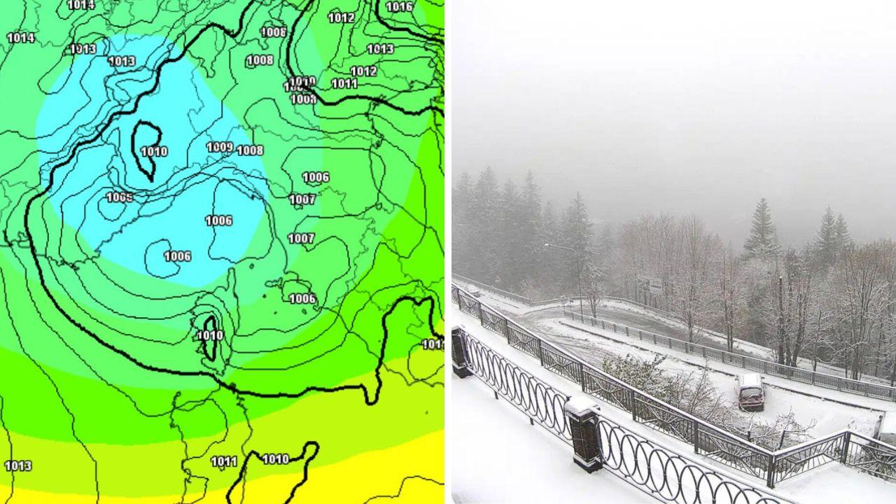 A sinistra la goccia gelida prevista sulla Toscana