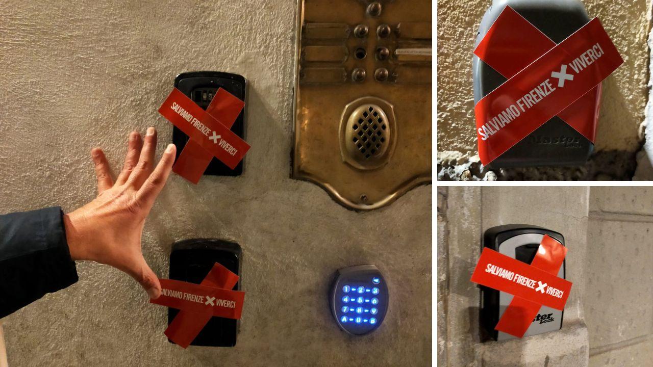 Le pulsantiere coperte con gli adesivi rossi