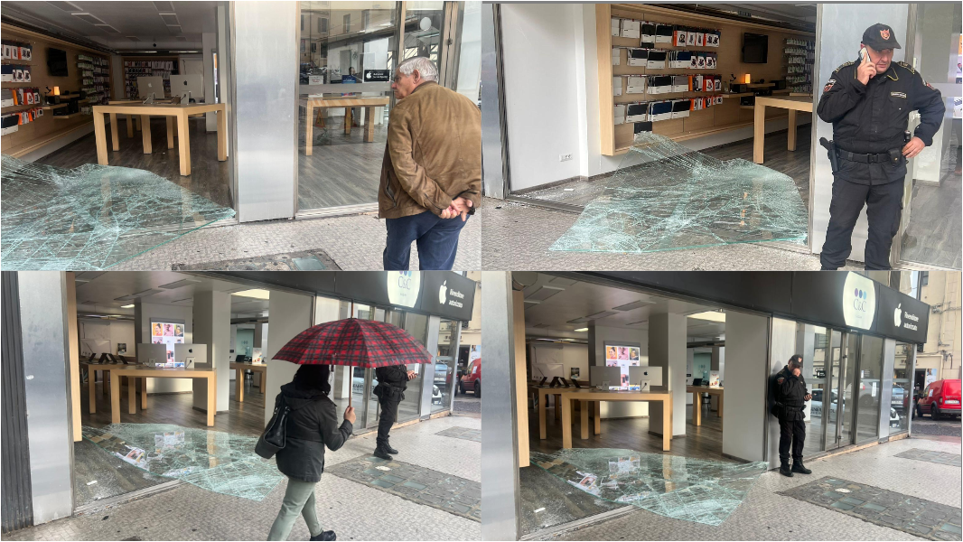 Spettacolare spaccata a Sassari, con l’auto contro la vetrata di un negozio