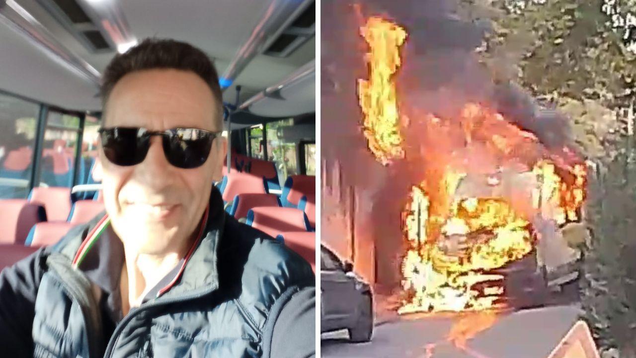 
	L'autista e lo scuolabus in fiamme

