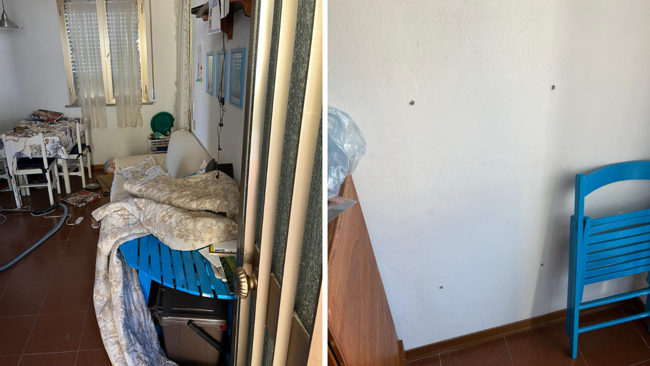 Lo spazio un tempo occupato dal radiatore asportato e una stanza messa
a soqquadro